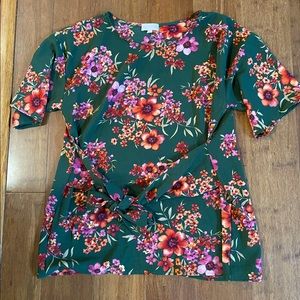 Size 0X Molly & Isadora Floral Patterned With Waist Tie